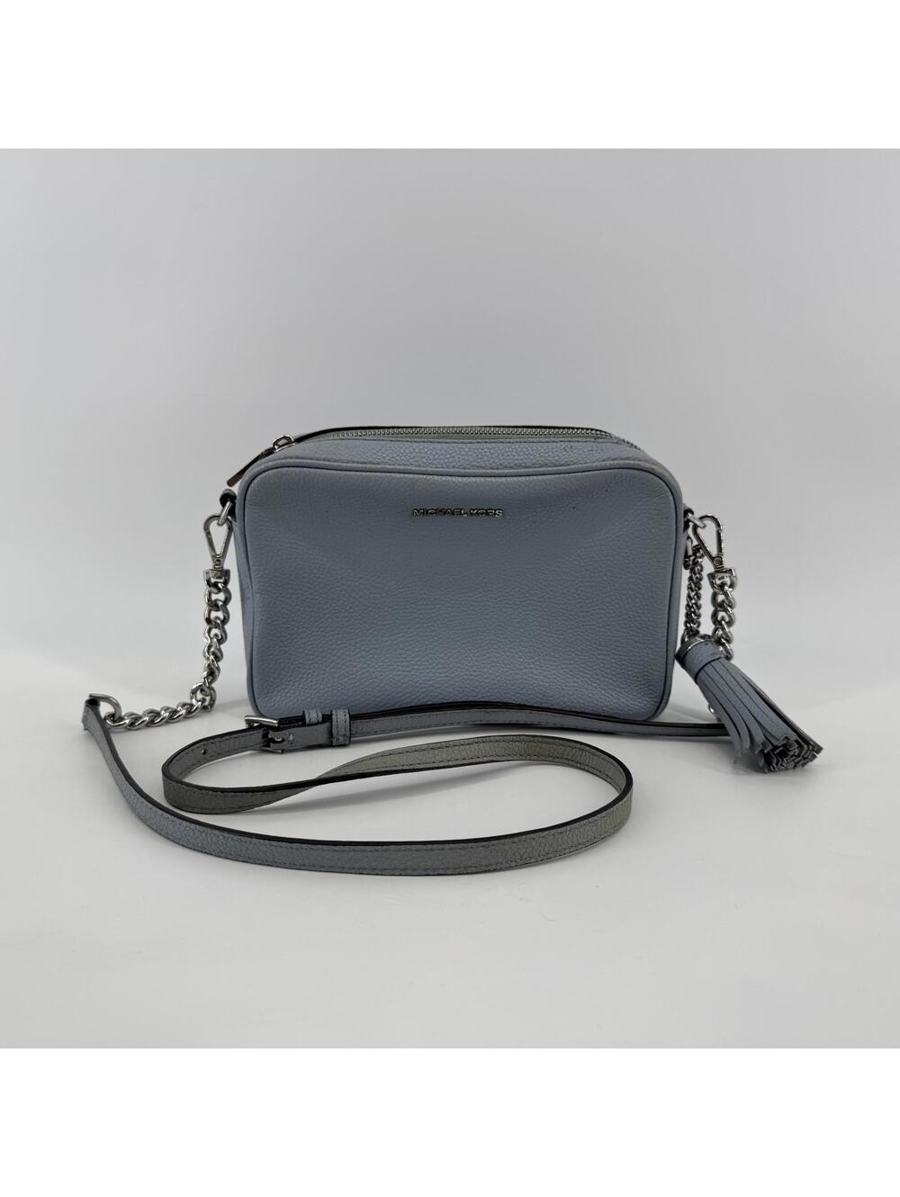 Michael Kors Ginny Blue Small Leather Crossbody Bag w/ Tassel, top-zip #TM225